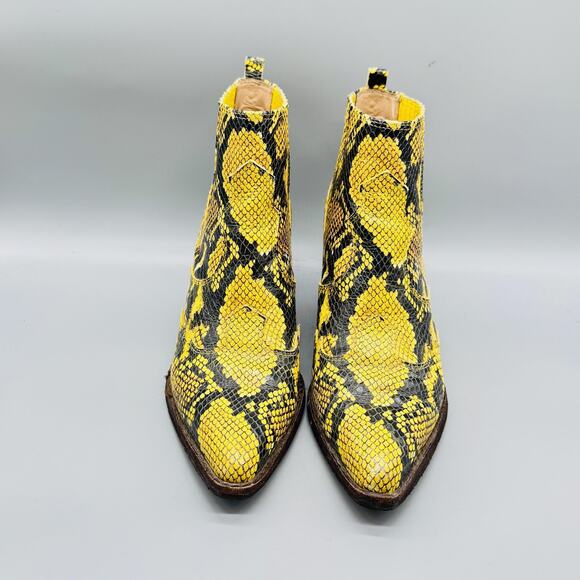Sam Edelman Boots Womens 8.5 Yellow Leather Snake Print Western Ankle Block Heel - Picture 3 of 12